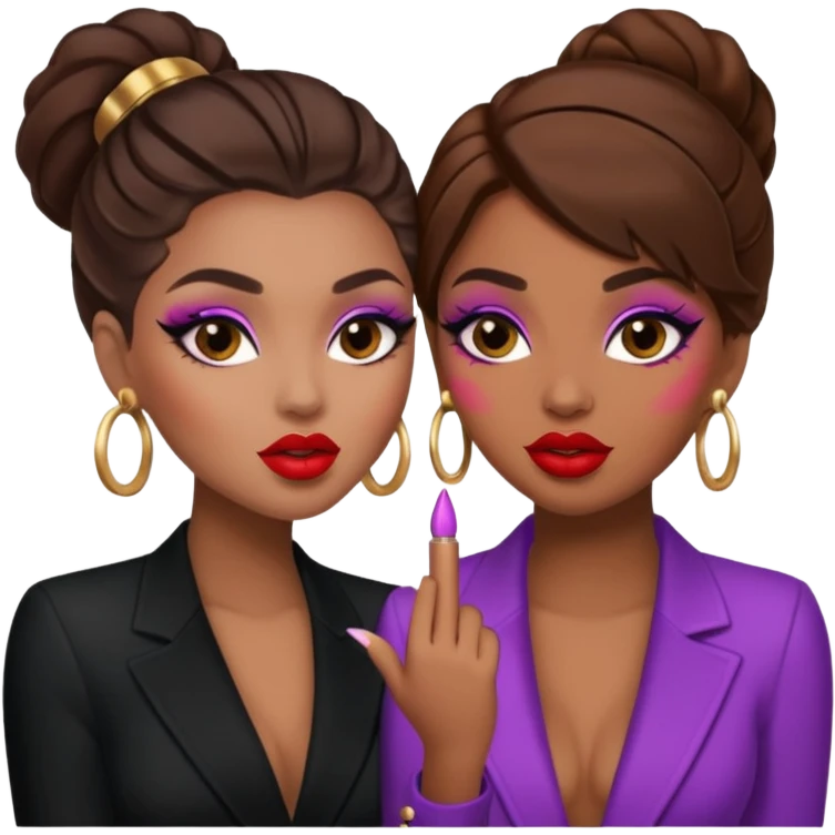 Boujy baddie best friends gossiping, trendy heavy makeup emoji