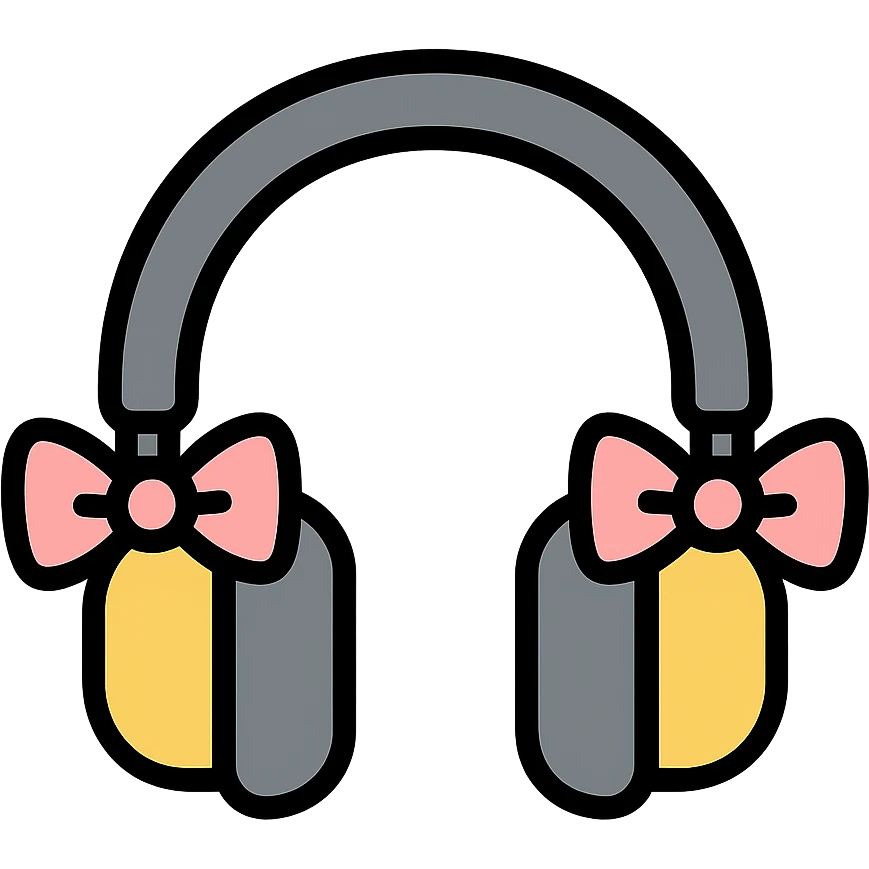 gray headphones with light pink bows on both sides, color outline icon style emoji