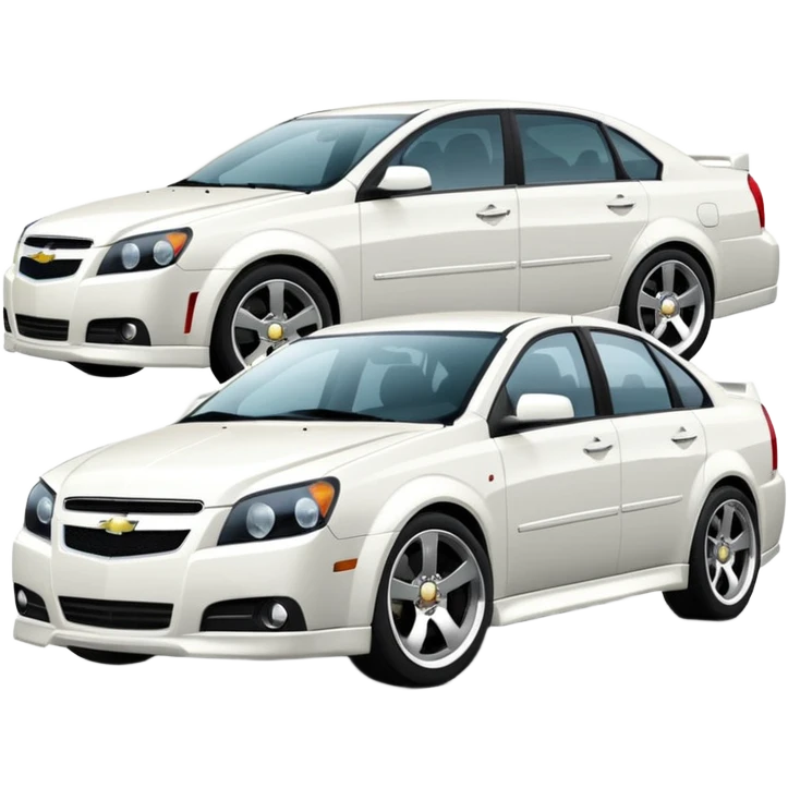 A cinematic, high-detail photograph of a glossy white Chevrolet Optra Magnum 2007 sedan with tinted windows and custom alloy rims emoji