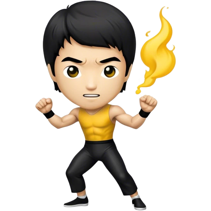 Cinematic Realistic Bruce Lee Pop Culture Emoji, featuring a dynamic portrayal of the legendary martial artist rendered with crisp detail and energetic lighting. emoji