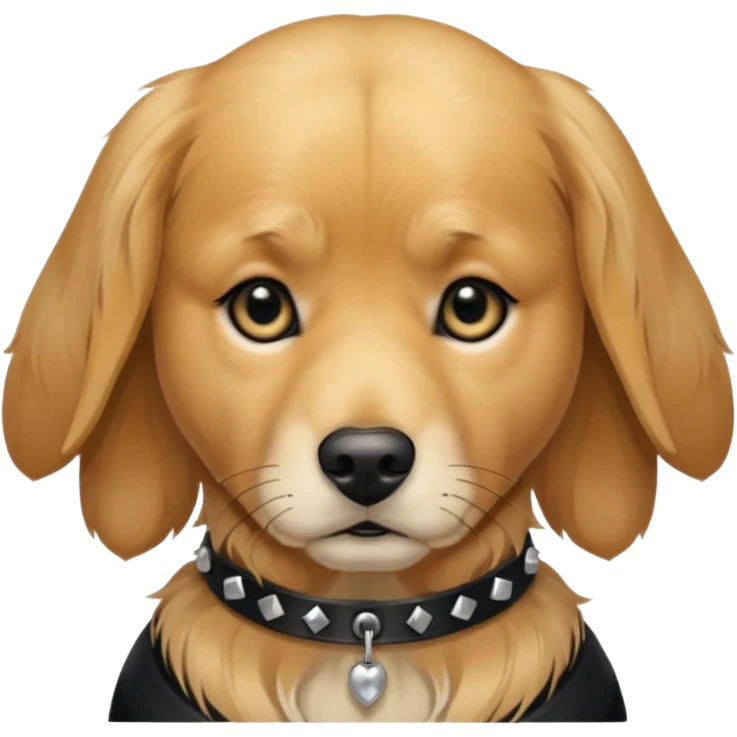 Sad golden retriever dog wearing goth accessories emoji
