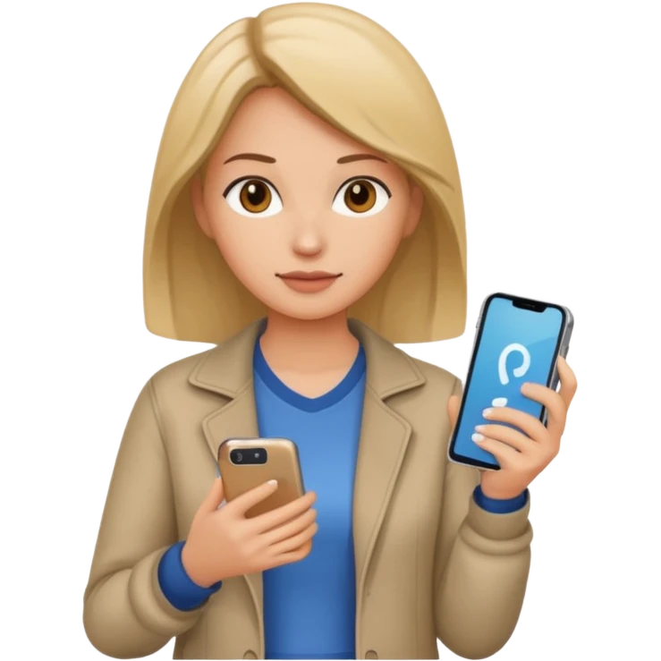 woman casual clothes holding one phone emoji