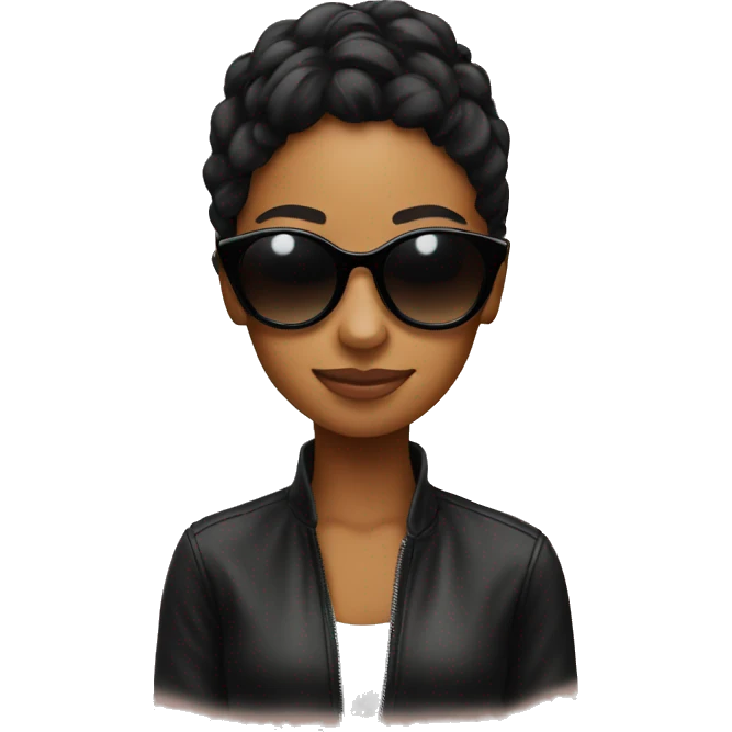 A young emoji behind a young woman wearing black sunglasses emoji