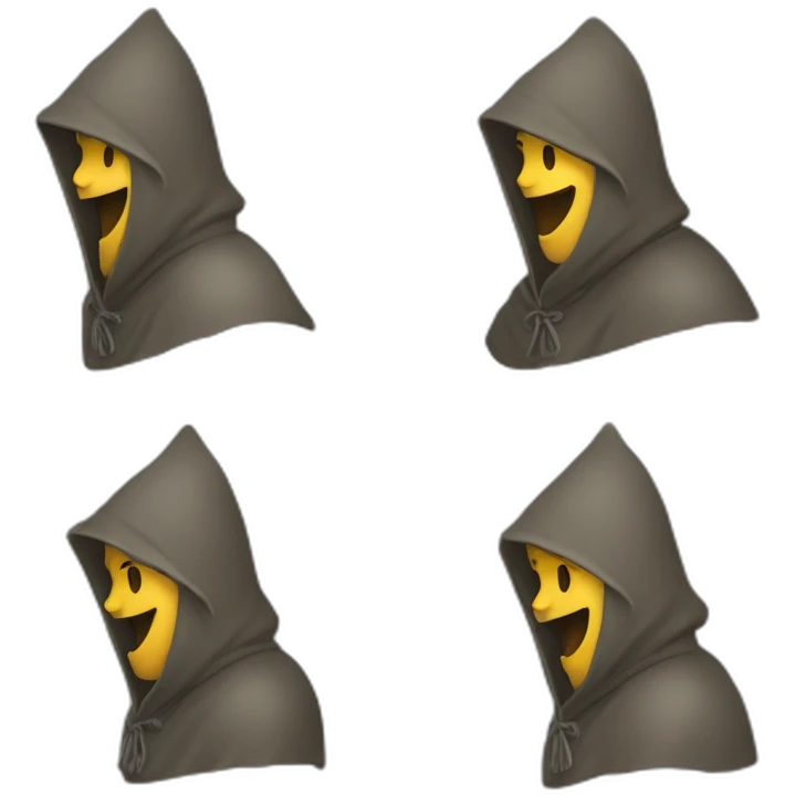 medieval saboteur laughing and escaping, hooded emoji
