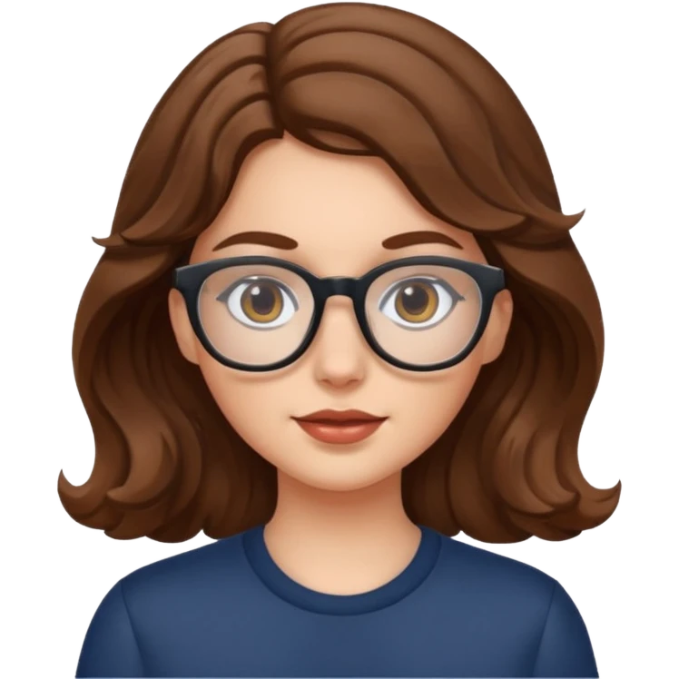 White girl with wavy brown hair and glasses emoji