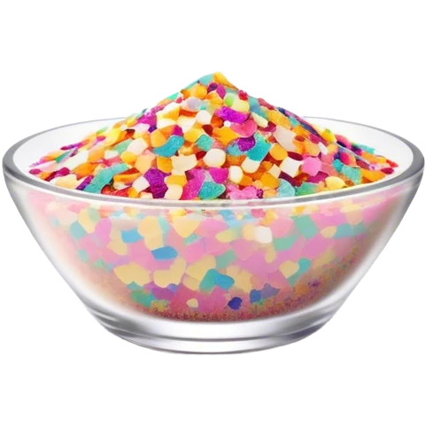 Cinematic Realistic Sparkles & Sprinkles, a delicate swirl of tiny, multicolored sugar confetti and edible glitter, scattered across a smooth reflective surface, each speck glinting under soft ambient light, glowing vibrantly with a dreamy and magical charm. emoji