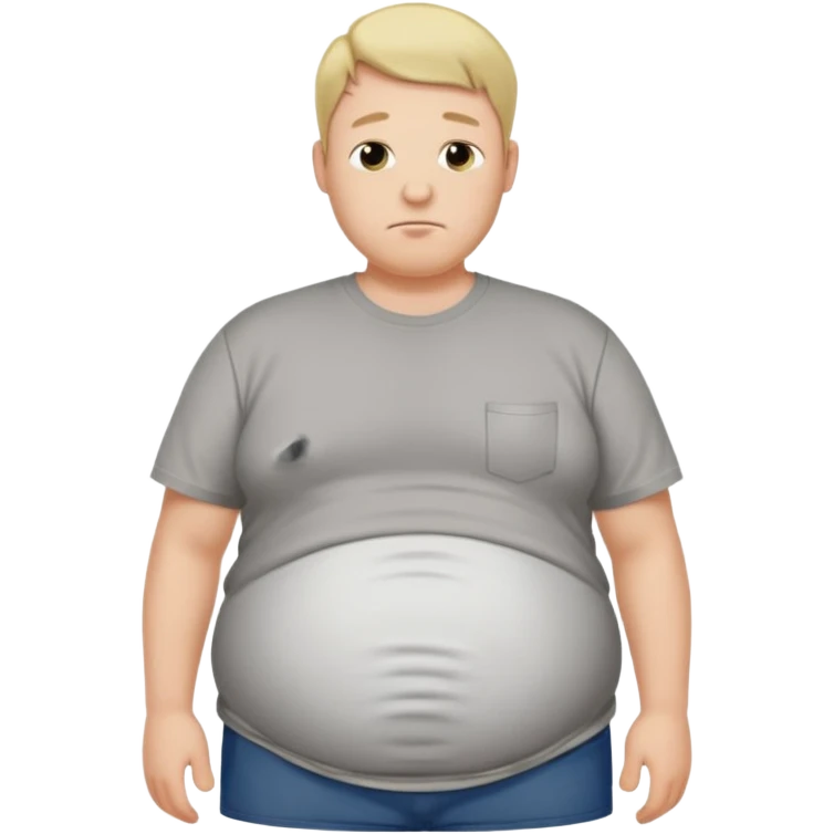 Male has bloated belly in t-shirt profile angle shot emoji