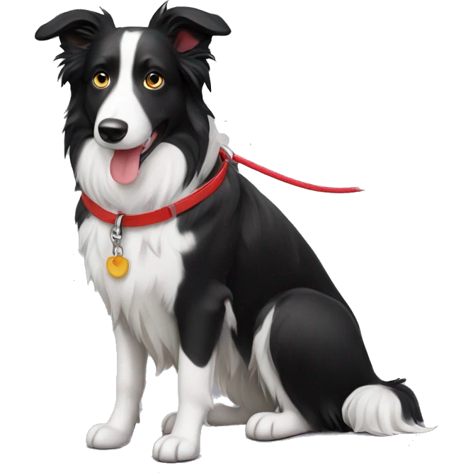 Border collie with red leash emoji