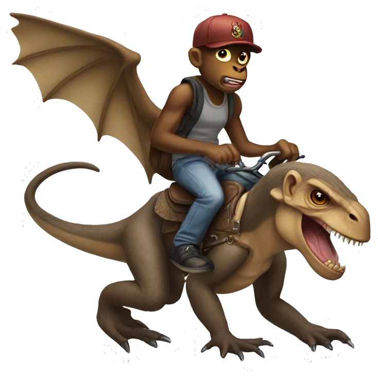 Gangsta Monkeys riding a dinosaur with wings emoji