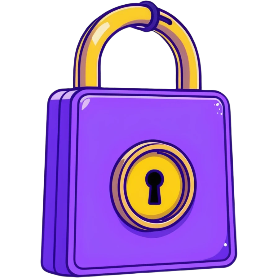 An enchanted golden lock with magical sparkles and purple energy radiating from it emoji
