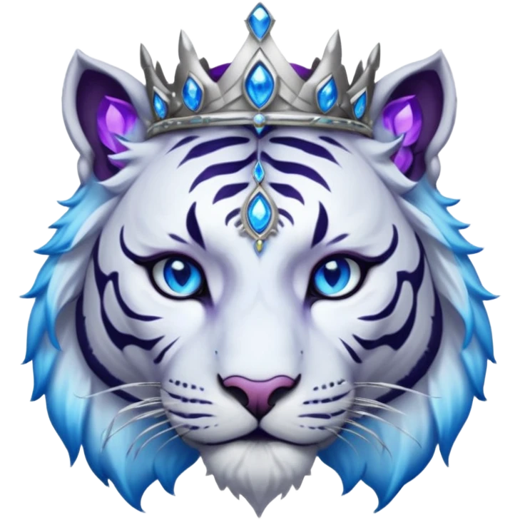 ESO Female white/black tiger khajiit leader of the umbral rose, glowing blue eyes, glowing blue 'third eye' gem; silver crown/tiara with purple gems  emoji