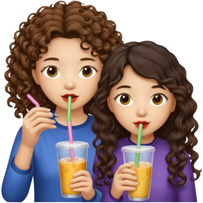 Two girls drinking they’re both Asian but one has curly brown hair and the other has long dark hair emoji