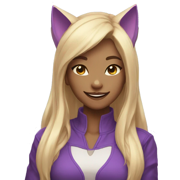 catgirl with blonde long haor, purple eyes, smiling emoji