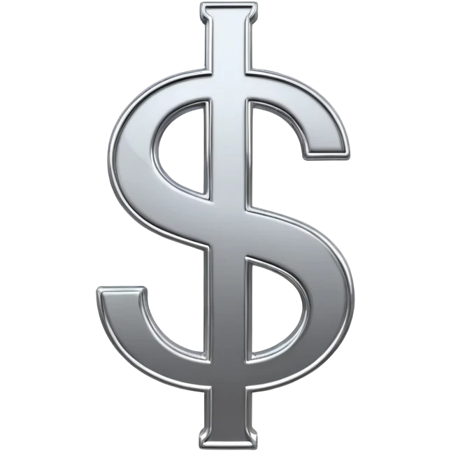 A double dollar sign emoji made of polished silver chrome, smooth metallic surface, glossy reflections, luxury swag vibe, minimal iOS emoji style, centered on white background emoji