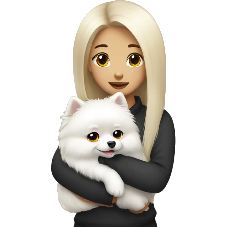 Chinese girl hug white Pomeranian emoji