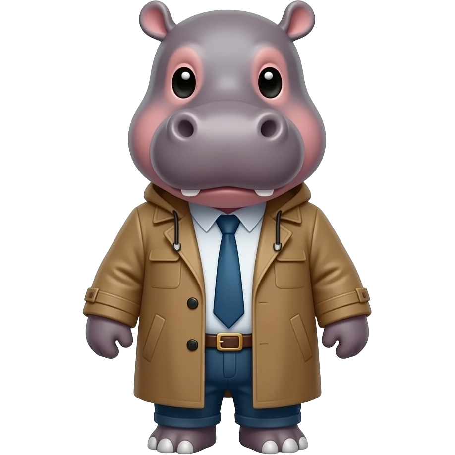 a man with coat with cute hippopotamus emoji