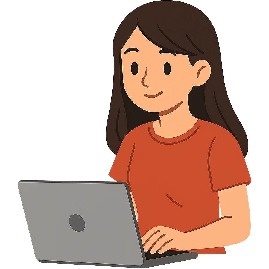 flat toon style brunette girl working on a laptop emoji