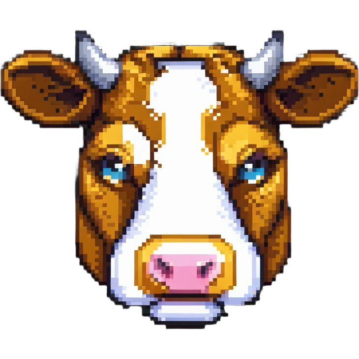 simple blocky Minecraft cow head emoji with 2 or 3 large colorful square pixels, chunky, playful, childlike emoji