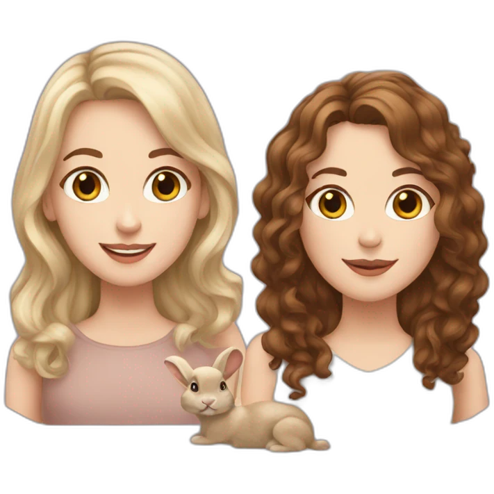 a white girl with brown hair and a white girl with brown curly hair and a beige rabbit emoji