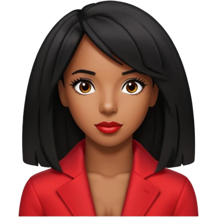 Kelly Rowland with black hair, red outfit emoji