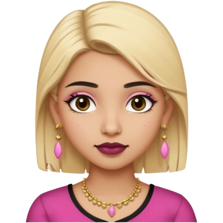 Sweet Indian girl blonde hair darkbrow  eyes brown lipstick, pink blush, black top gold earrings, brown eyebrows  emoji