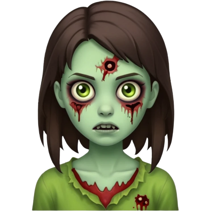 cute girl zombie,brunette ,horror green skin, emoji