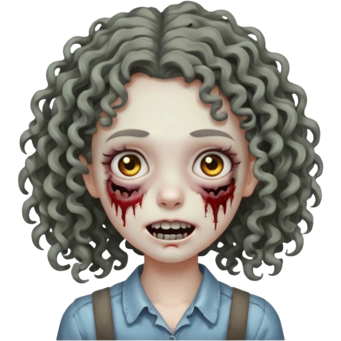 uma garota zumbi com o cabelo cacheado meio ondulado que usa aparelho emoji