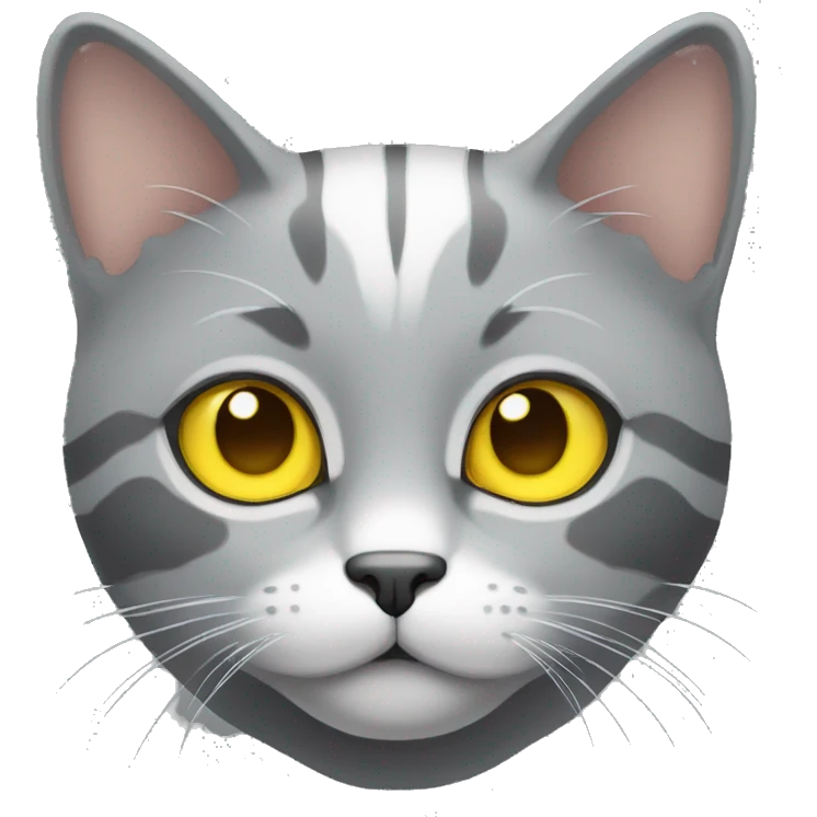 cute grey cat with white stripe on heat with yellow eyes emoji