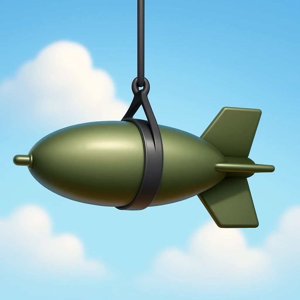 Create an emoji that looks exactly like the reference image in iOS emoji style. The emoji should have 3D appearance, shiny surface, smooth gradients, soft shadows, and a realistic bomb shape with a classic emoji look. emoji