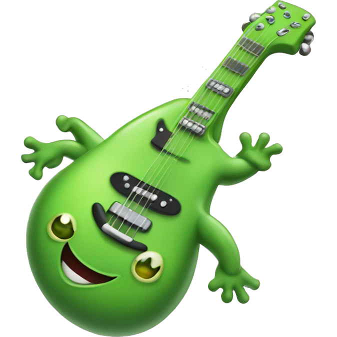 Happy green slug playing electric guitar emoji