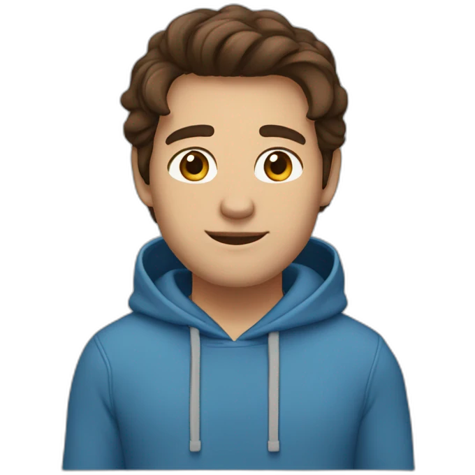guy with middle long brown hair, big brown eyes and blu hoodie emoji