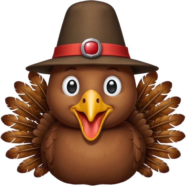 happy-looking turkey wearing a pilgrim hat. emoji