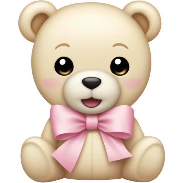 cream colored teddy bear with pastel pink bow emoji