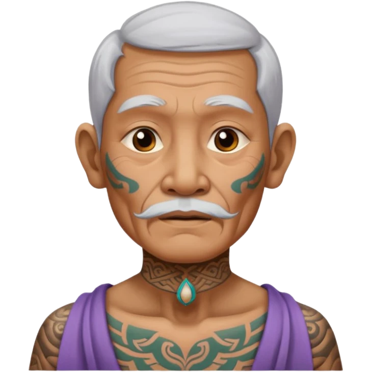 ancient thailand old man with tatooed on neck and face emoji