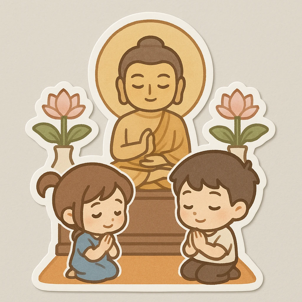 people praying in a Buddhist temple emoji