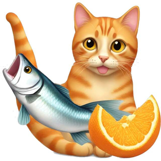 orange tabby cat eating fish emoji