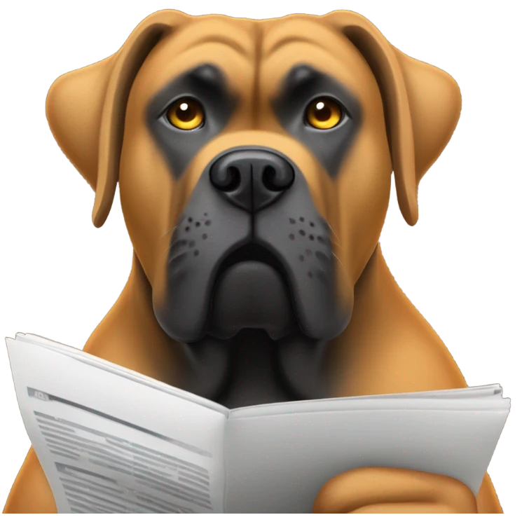 An orange-colored Cane Corso reading the news. emoji