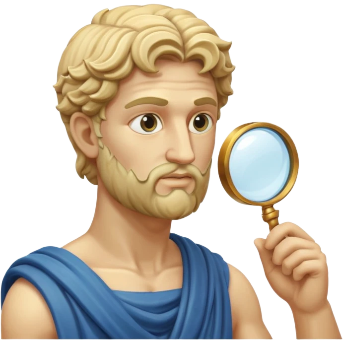 Dios griego estilo estatua de perfil mirando con una lupa de emoji