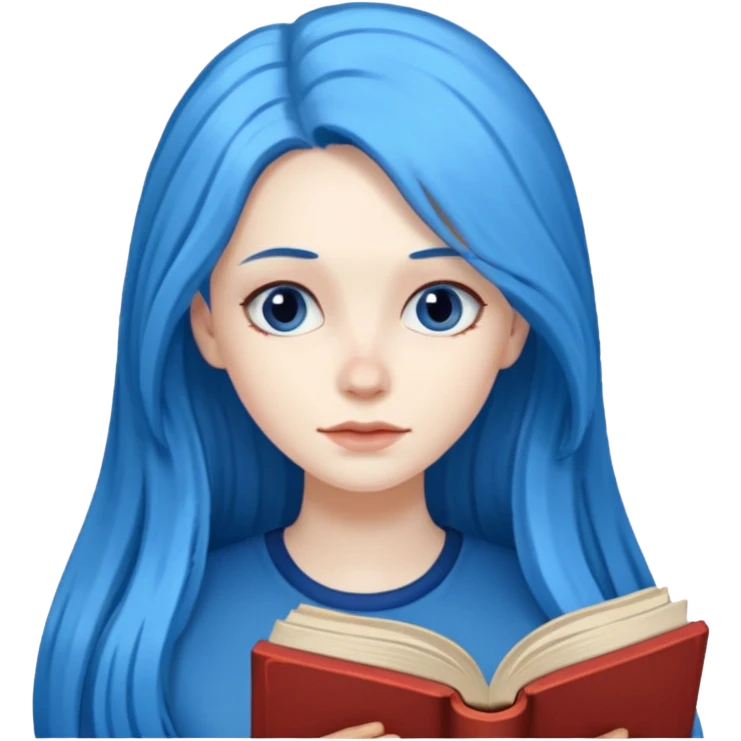 long blue haired women with book emoji
