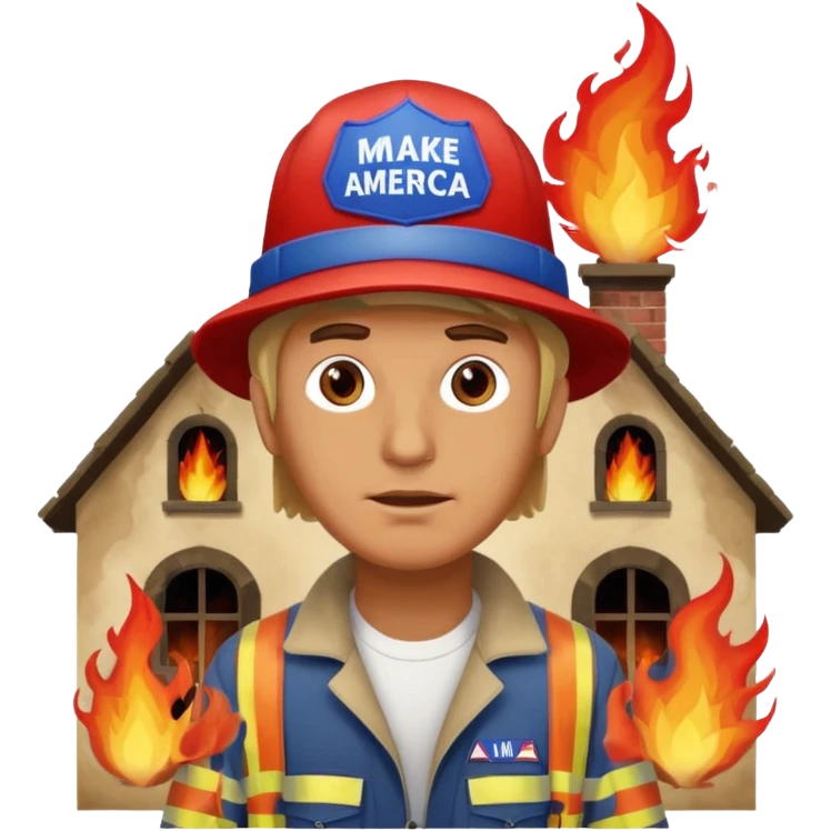 Man with make America great again hat lightning a orphanage on fire emoji