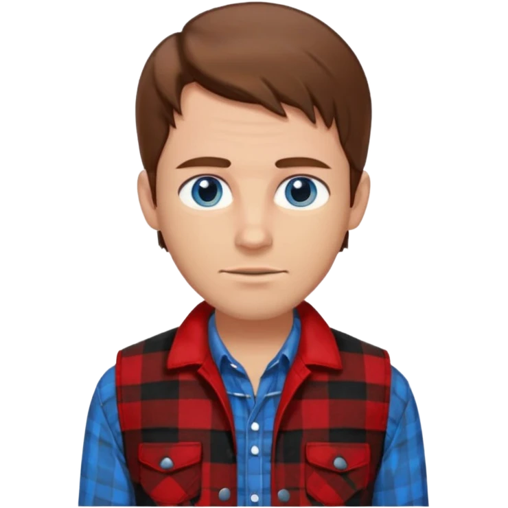 Hombre de pelo castaño ojos azules muy atractivo camisa de franela y chaleco emoji