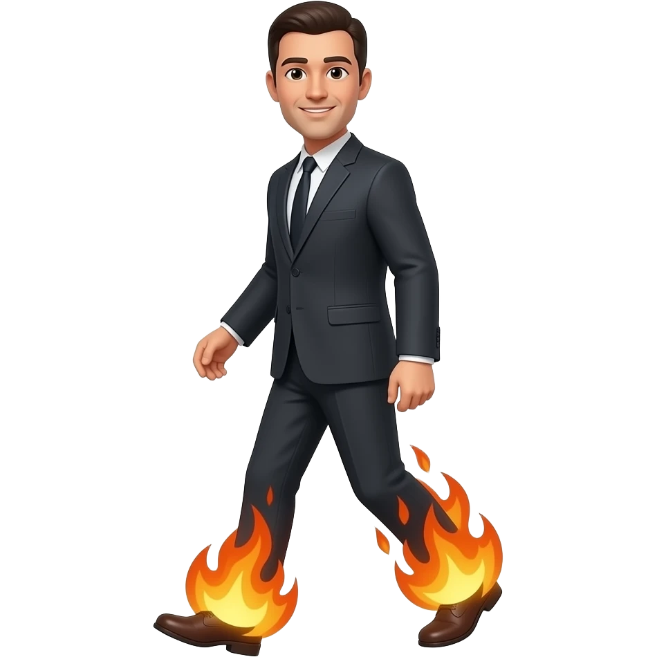 Man walking with fire behind his legs emoji