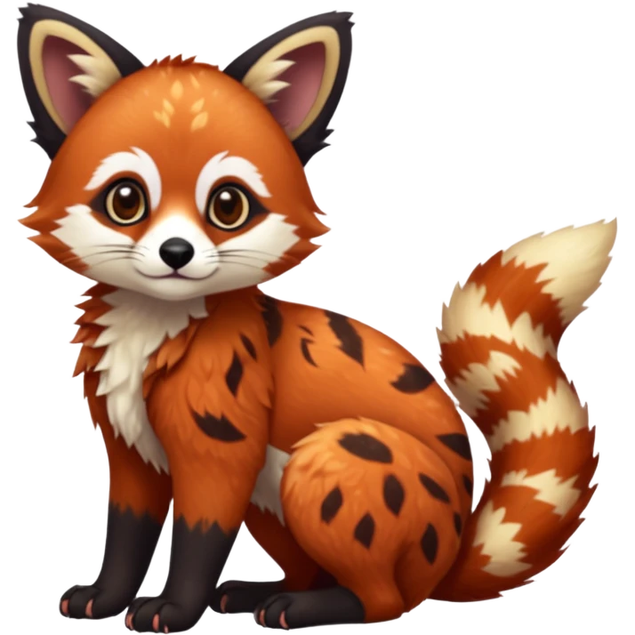 Black-eared Realistic patterned speckled flurry scaly 4-legged quadrupedal Red-Panda-Caracal-Munchkin-Kitten-Lemur-Maned-Wolf-animal-fusion-hybrid, Full body emoji