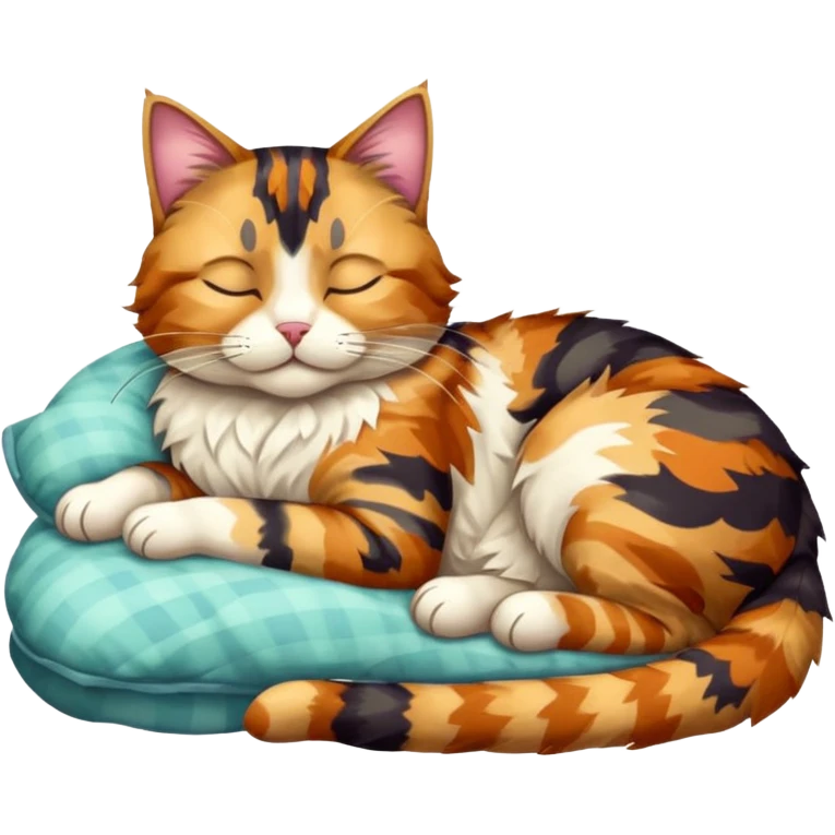 full body colourful light patched calico tabby cat sleeping emoji