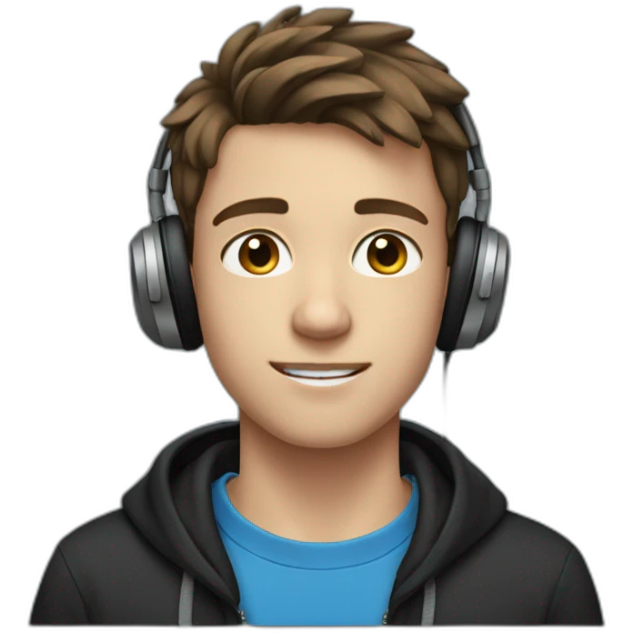 A teenager of about 14, with brown hair, blue and gray eyes, wearing a black sweatshirt and headphones on his head emoji