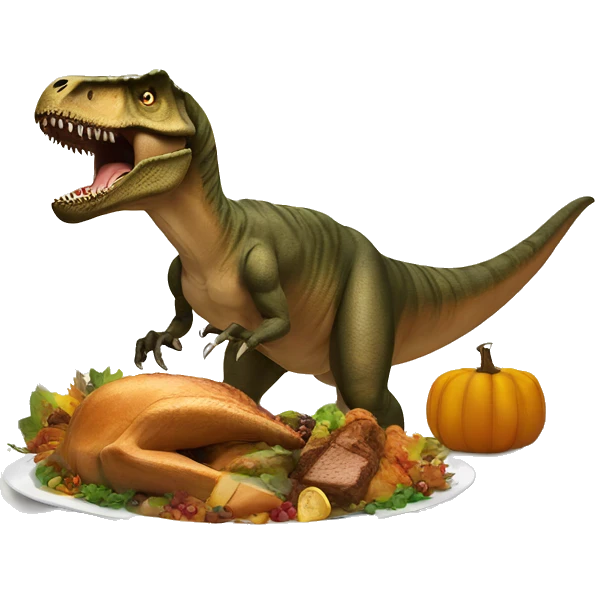 T-Rex at thanksgiving dinner emoji