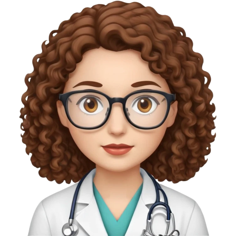 A white skin female doctor with brown eyes brown curly hair and glasses  emoji
