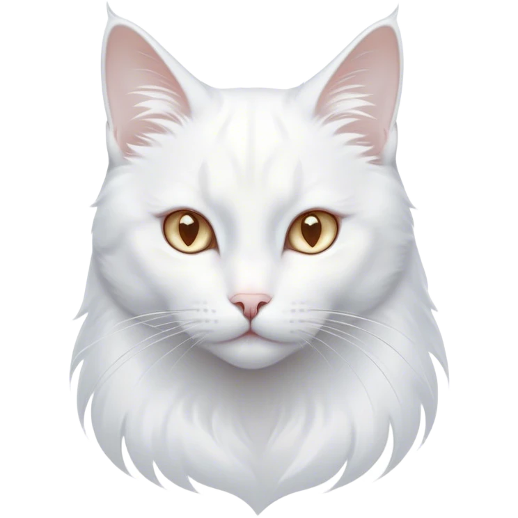 Cinematic Noble White Cat Portrait Emoji, Poised and stately, with a pristine, snow-white fur accented by delicate hints of silver, refined whiskers and a serene, focused gaze, simplified yet impeccably detailed, glowing with an ethereal radiance and timeless elegance, high shine, exuding calm intelligence and regal simplicity, soft glowing outline, capturing the essence of a noble white cat that radiates quiet majesty! emoji
