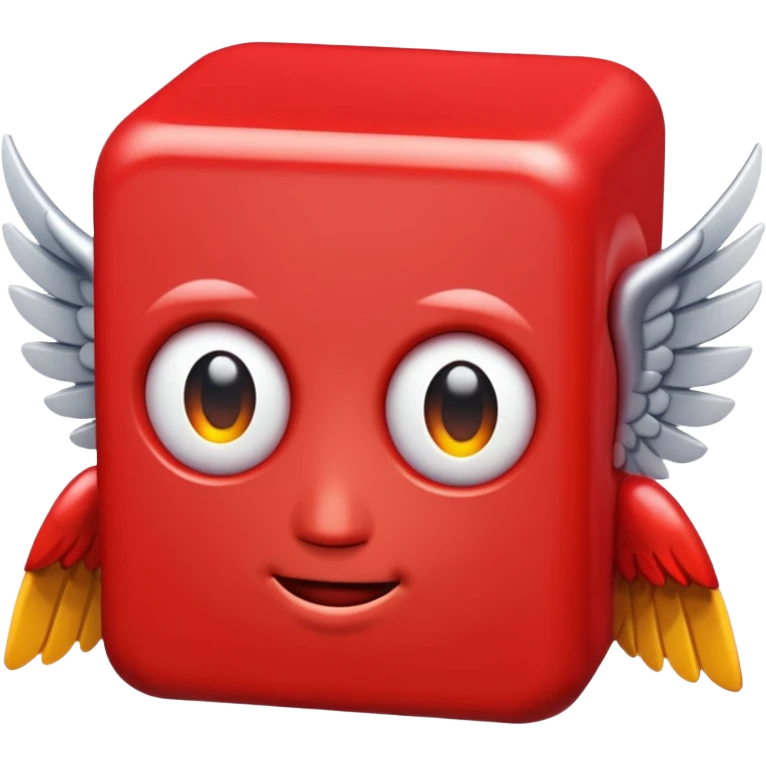 Red Cube with wings and has a face emoji