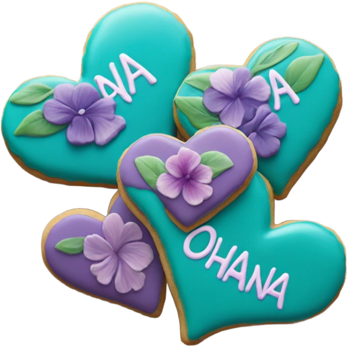 Teal purple Cookie heart with ohana emoji